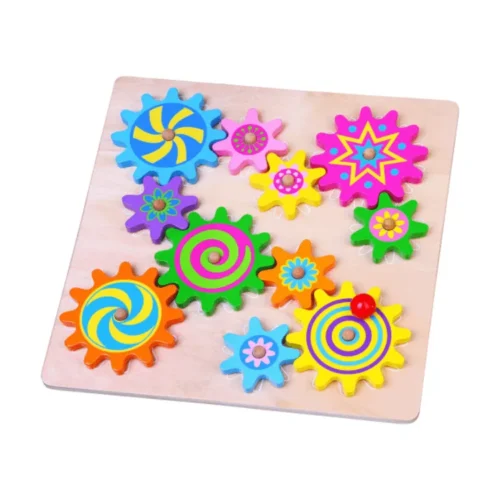 Forgatható fogaskerekek tálcán Színes, forgatható fogaskerekek tálcán