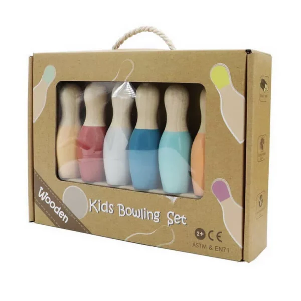 Színes, fából készült bowling készlet
