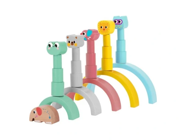 Egymásba illeszthető egyensúlyozó szivárvány állatokkal és golyókkal