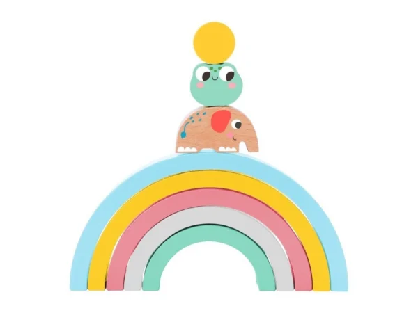 Egymásba illeszthető egyensúlyozó szivárvány állatokkal és golyókkal