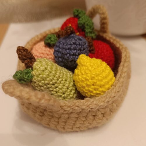Amigurumi,Gyümölcsös kosár, 6 db gyümölccsel