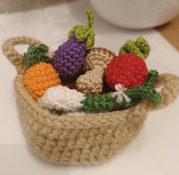 Amigurumi,Zöldséges kosár,7 db zöldséggel