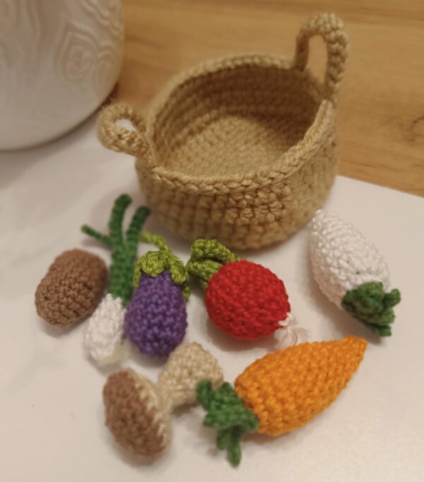 Amigurumi,Zöldséges kosár,7 db zöldséggel